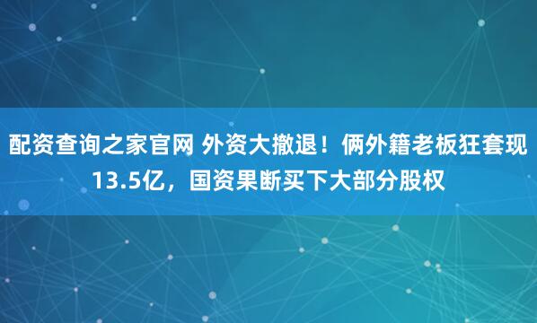 配资查询之家官网 外资大撤退！俩外籍老板狂套现13.5亿，国资果断买下大部分股权